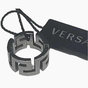 Versace Greca Ring - Black/Silver  - Size 4.75 - Unisex - NEW